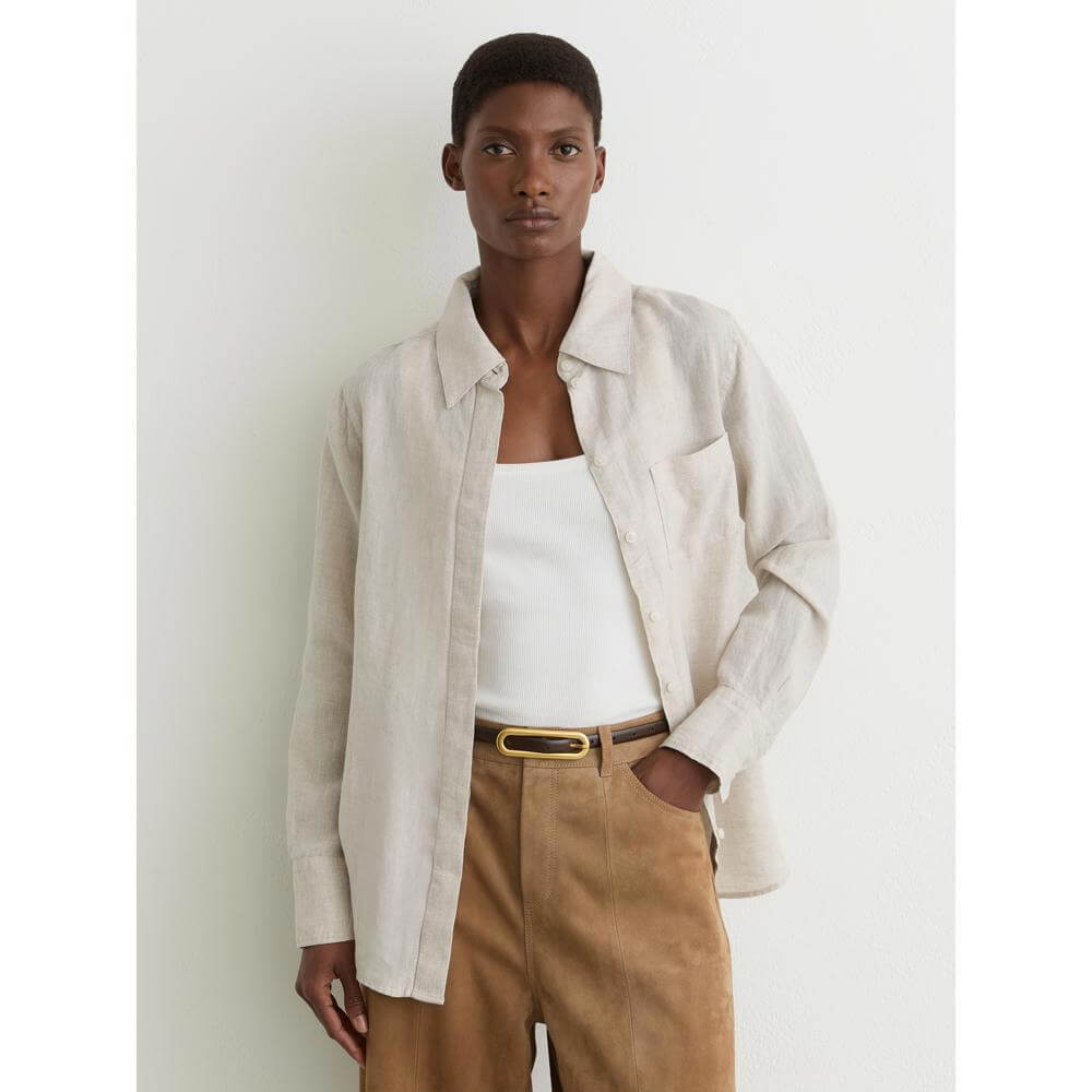 REISS Belle Linen Button-Through Shirt